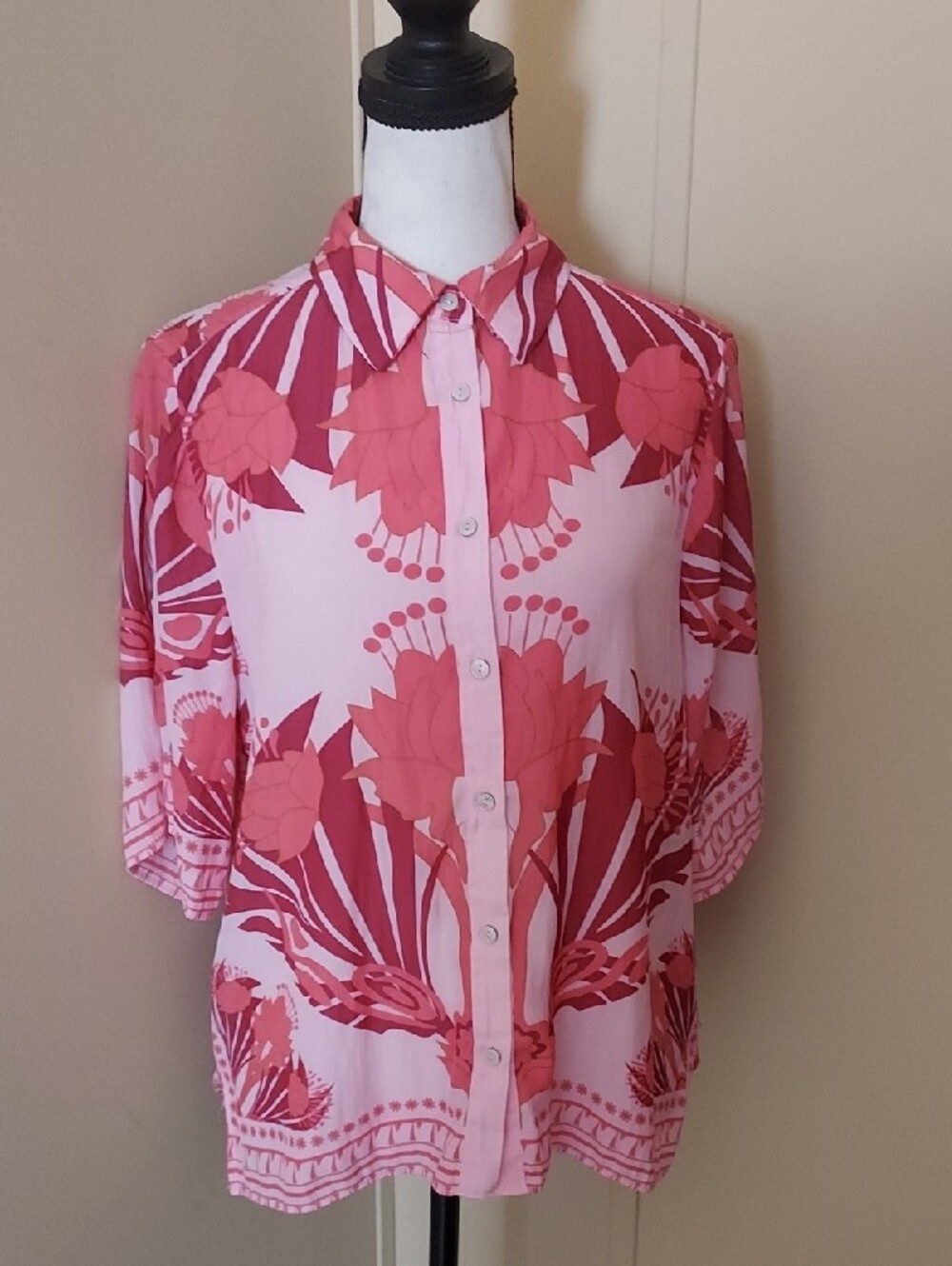 Rose & Olive Pink and Coral Mixed Print Blouse